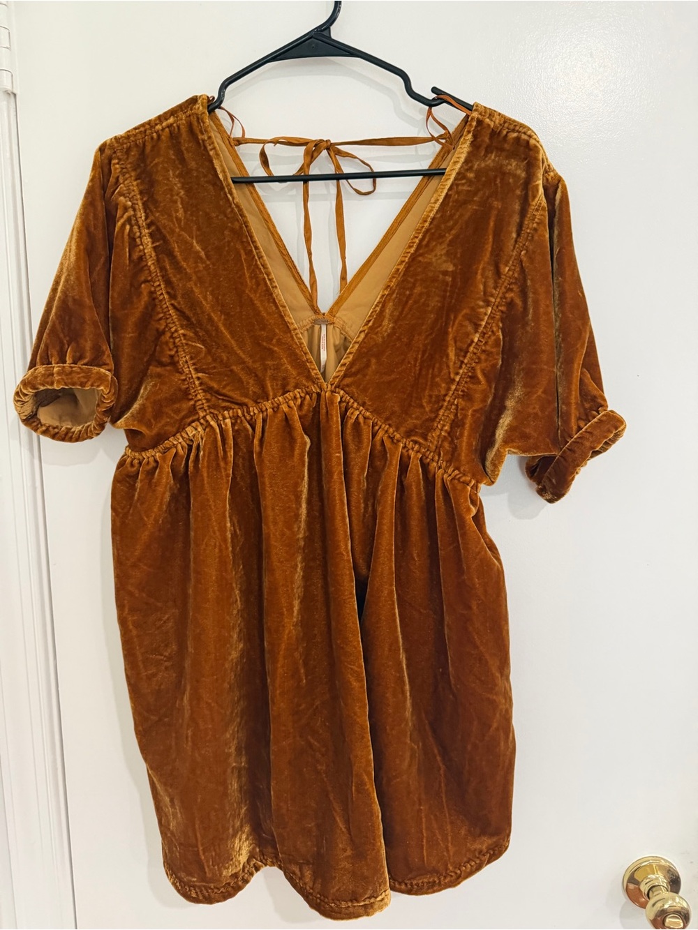 Free People Ivy Velvet Babydoll Mini Dress Desert Gold Western Boho Romantic XS